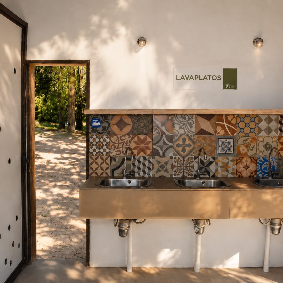 Zona de lavaplatos del camping